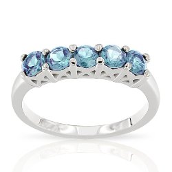 Bague Cinq Pierres Argent 925/1000 Topazes bleues