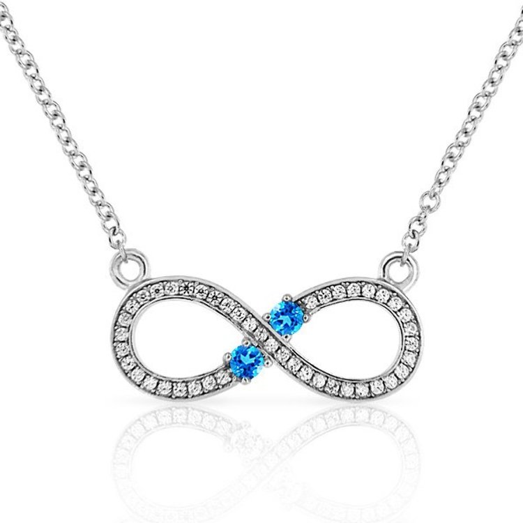 Collier Symbole Infini Argent 925/1000 Oxydes de Zirconium bleus