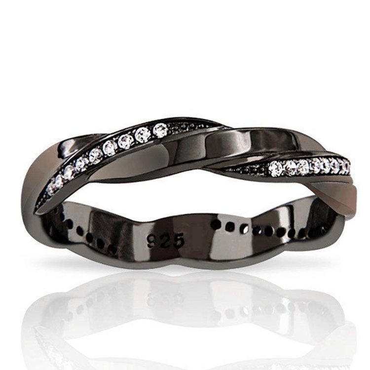 Alliance torsadée Argent 925 Black Rhodium Oxydes de Zirconium